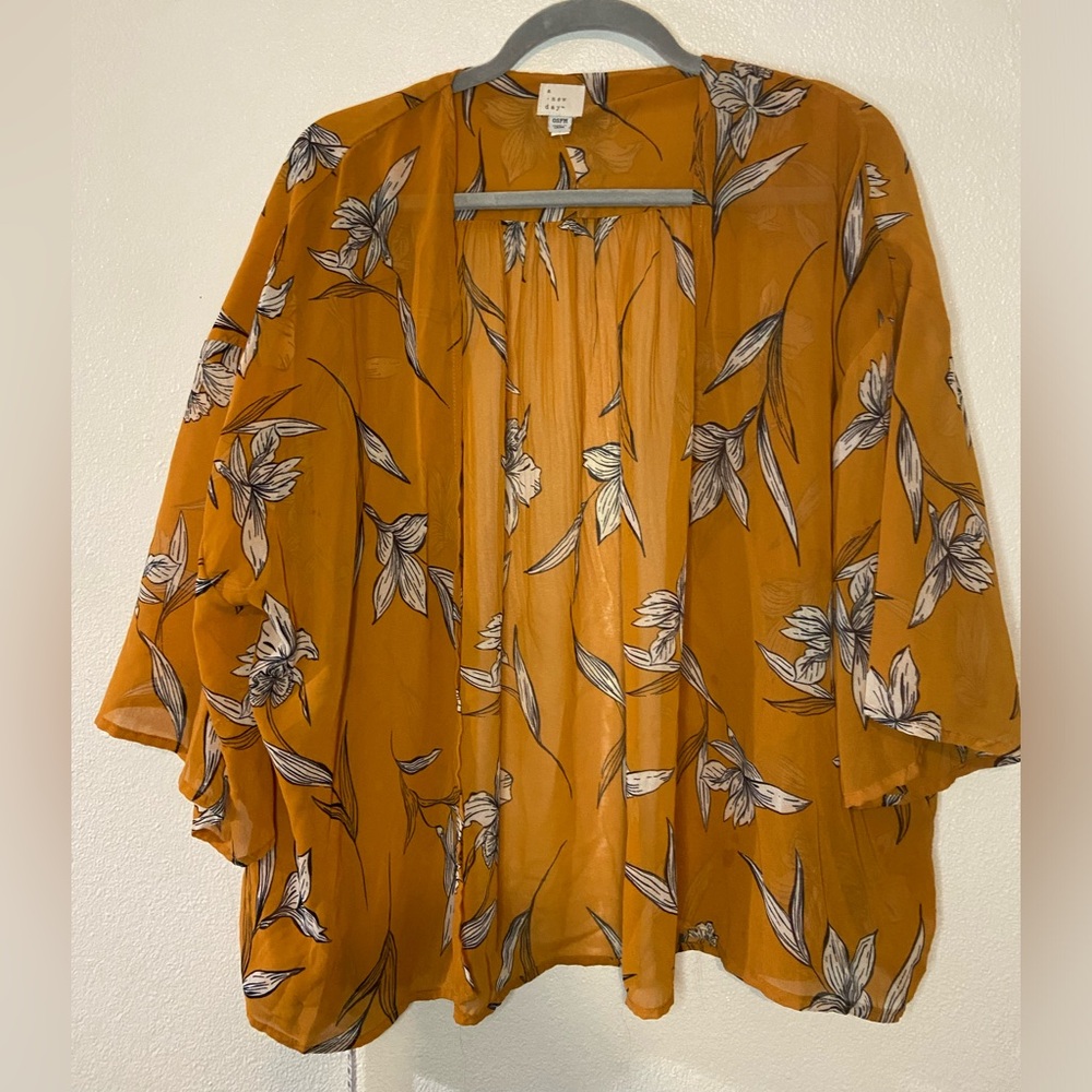 A New Day Floral Mustard Kimono Cardigan